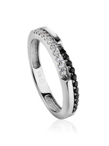 Ultra Stylish Silver Ring With Black And White Crystals, Ring Size: 5.5 / 16, image 
