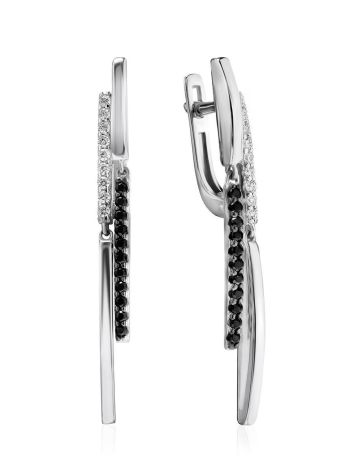Silver Dangles With Black And White Crystals, image 