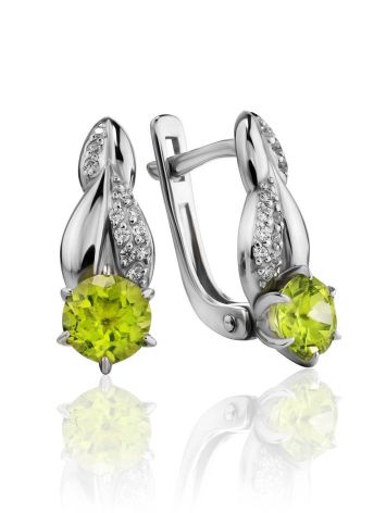 Silver Earrings With Chrysolite And Crystals, image 