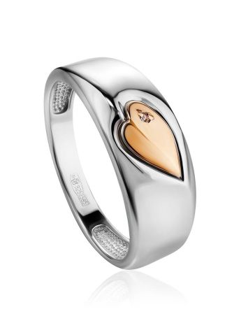 Silver Band Ring With Gold Element And Diamond The Diva, Ring Size: 8 / 18, image 