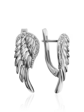 Silver Crystal Wing Earrings, image 