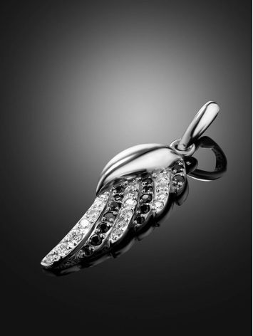 Silver Wing Pendant With Black And White Crystals, image , picture 2