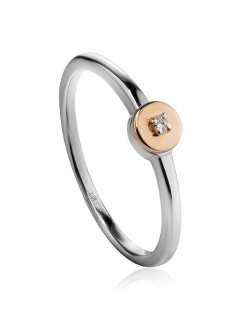 Silver Golden Ring With Solitaire Diamond The Diva, Ring Size: 8 / 18, image 
