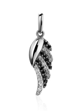 Silver Wing Pendant With Black And White Crystals, image 