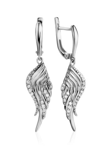Amazing Silver Wing Dangles With Crystals, image 