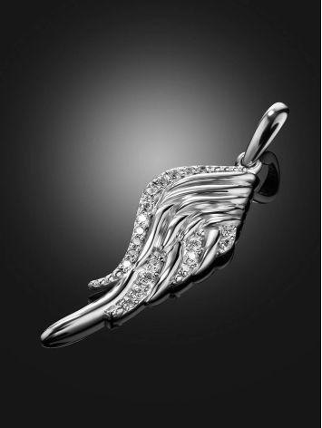 Chic Silver Wing Pendant With Crystals, image , picture 2