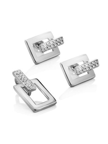Geometric Silver Studs With Crystals The Astro, image , picture 3