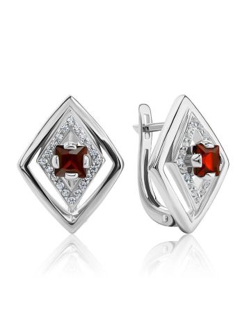 Vintage Style Silver Earrings With Garnet And Crystals, image 