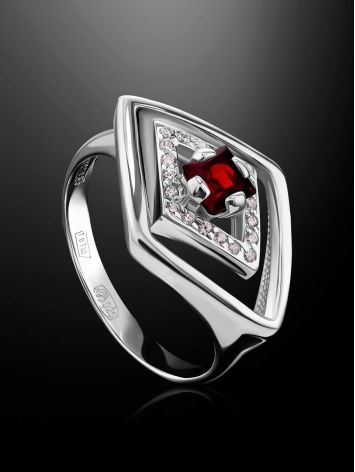 Vintage Style Silver Ring With Garnet And Crystals, Ring Size: 6.5 / 17, image , picture 2