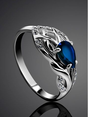 Filigree Silver Ring With Blue And White Crystals, Ring Size: 8 / 18, image , picture 2