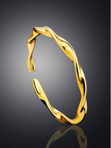 Wavy Beautiful Gold-Plated Silver Ring The Liquid, Ring Size: Adjustable, image , picture 2