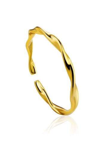 Wavy Beautiful Gold-Plated Silver Ring The Liquid, Ring Size: Adjustable, image 