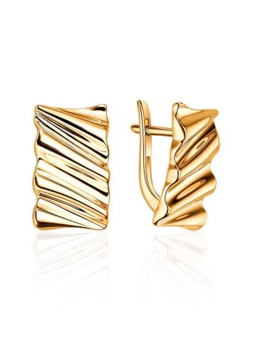 Textured Gold Plated Earrings, image 