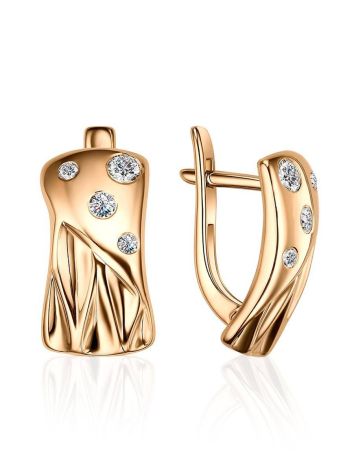 Luminous Gold Plated Earrings With Crystals, image 