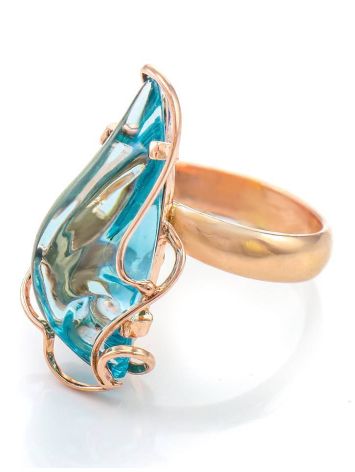 Gold-Plated Open Ring With Sky Blue Synthetic Topaz The Serenade, Ring Size: Adjustable, image , picture 3