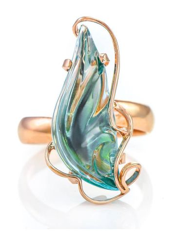 Gold-Plated Open Ring With Sky Blue Synthetic Topaz The Serenade, Ring Size: Adjustable, image , picture 2