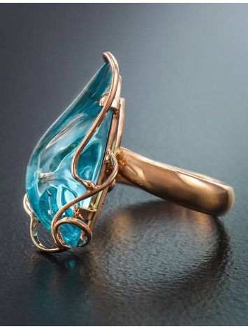 Gold-Plated Open Ring With Sky Blue Synthetic Topaz The Serenade, Ring Size: Adjustable, image , picture 4