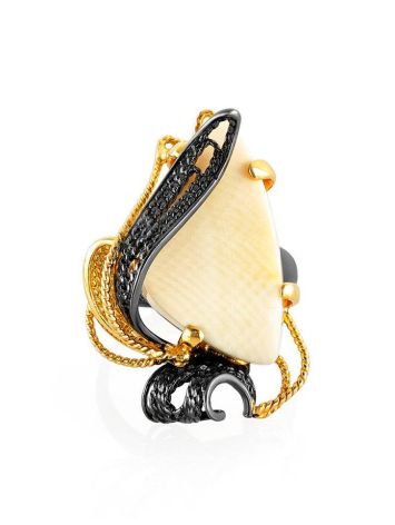 Bold Gold-Plated Cocktail Ring With Mammoth Tusk The Era, Ring Size: Adjustable, image , picture 3