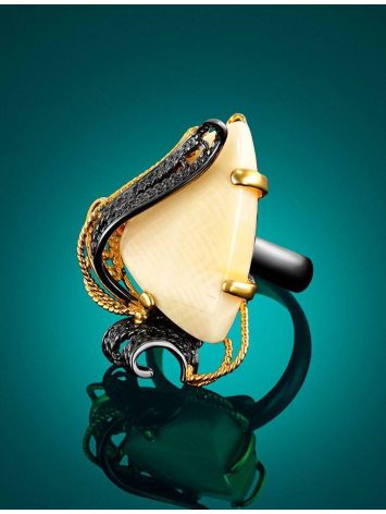 Bold Gold-Plated Cocktail Ring With Mammoth Tusk The Era, Ring Size: Adjustable, image , picture 2