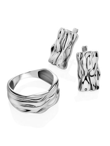 Wavy Textured Silver Band Ring, Ring Size: 6.5 / 17, image , picture 5