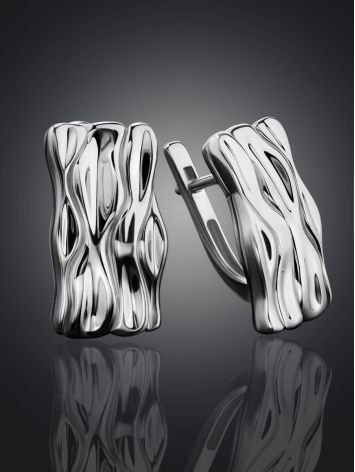 Wavy Textured Silver Earrings, image , picture 2