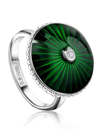 Green Enamel Diamond Ring The Heritage, Ring Size: 5.5 / 16, image 