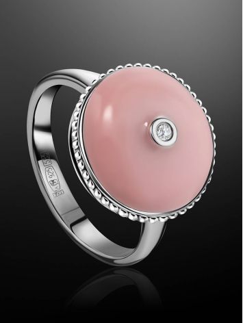 Romantic Silver Ring With Pink Enamel And Diamond The Heritage, Ring Size: 5.5 / 16, image , picture 2