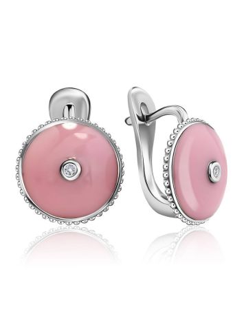Pink Enamel Round Earrings With Diamonds The Heritage, image 