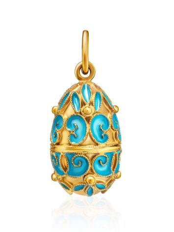 Gold Plated Silver Egg Shaped Pendant With Azure Color Enamel The Romanov, image 