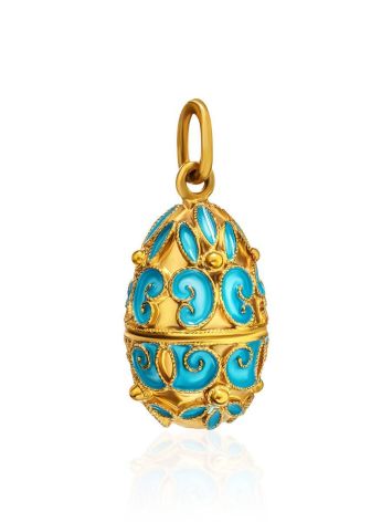 Gold Plated Silver Egg Shaped Pendant With Azure Color Enamel The Romanov, image , picture 3