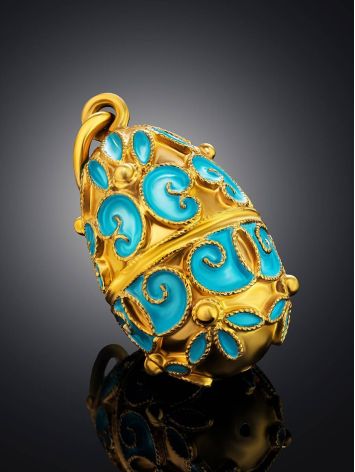 Gold Plated Silver Egg Shaped Pendant With Azure Color Enamel The Romanov, image , picture 2