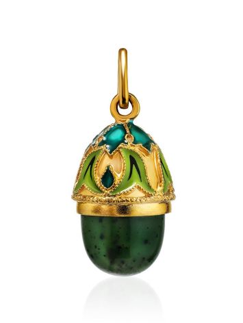 Gold Plated Egg Shaped Pendant With Jade And Green Enamel The Romanov, image 