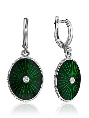 Green Enamel Oval Dangles With Diamonds The Heritage, image 