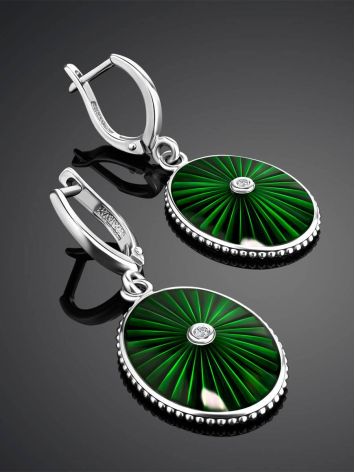 Green Enamel Oval Dangles With Diamonds The Heritage, image , picture 2