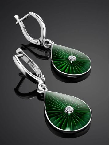 Silver Drop Earrings With Enamel And Diamonds The Heritage, image , picture 2