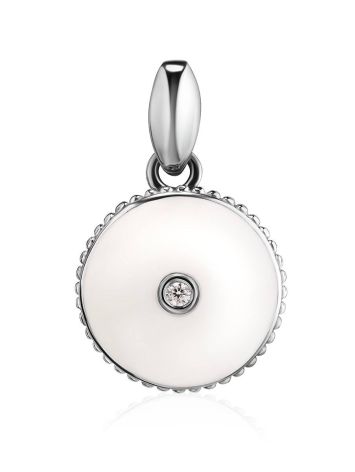 White Enamel Round Pendant With Diamond The Heritage, image 