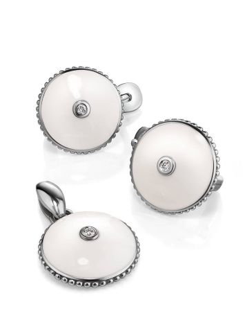 White Enamel Round Earrings With Diamonds The Heritage, image , picture 3