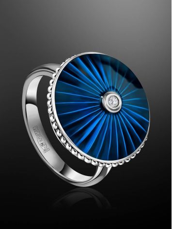 Blue Enamel Silver Ring With Diamond The Heritage, Ring Size: 5.5 / 16, image , picture 2