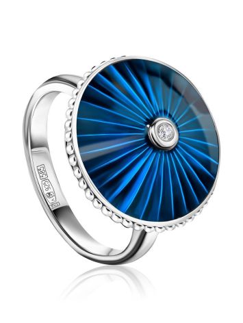 Blue Enamel Silver Ring With Diamond The Heritage, Ring Size: 5.5 / 16, image 