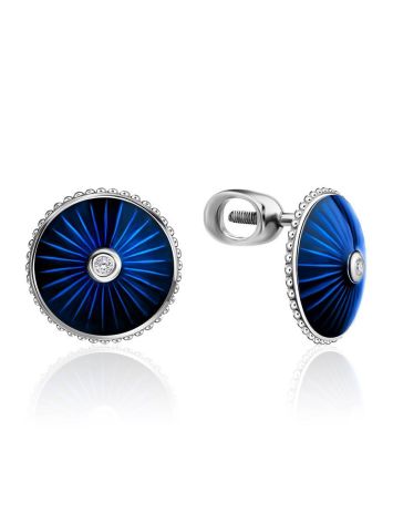 Blue Enamel Diamond Stud Earrings The Heritage, image 
