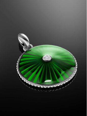 Round Silver Pendant With Green Enamel And Diamond The  Heritage, image , picture 2