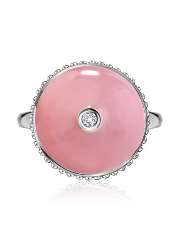 Romantic Silver Ring With Pink Enamel And Diamond The Heritage, Ring Size: 5.5 / 16, image , picture 3