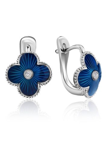 Blue Enamel Clover Shaped Earrings With Diamond The Heritage, image 
