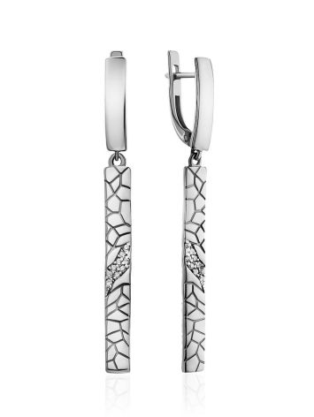 Textured Silver Dangles With Crystals, image 