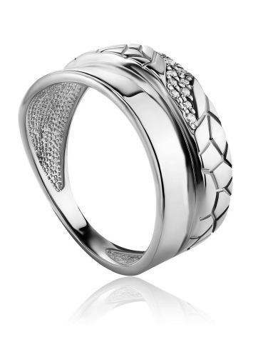 Textured Silver Band Ring With Crystals, Ring Size: 6 / 16.5, image 