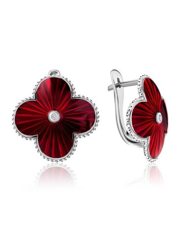 Red Enamel Clover Shaped Earrings With Diamonds The Heritage, image 