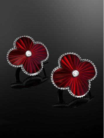 Red Enamel Clover Shaped Earrings With Diamonds The Heritage, image , picture 2