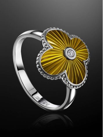 Luminous Enamel Four Petal Ring With Diamond The Heritage, Ring Size: 6.5 / 17, image , picture 2