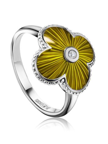 Luminous Enamel Four Petal Ring With Diamond The Heritage, Ring Size: 6.5 / 17, image 