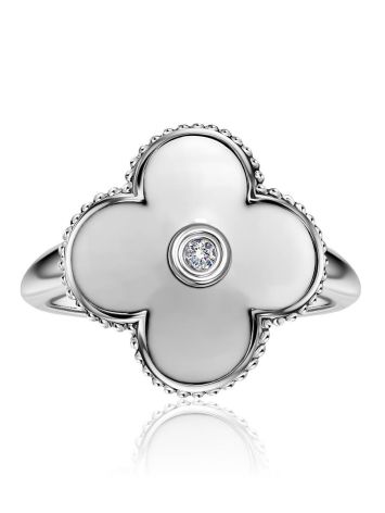 Silver Floral Ring With White Enamel And Diamond The Heritage, Ring Size: 5.5 / 16, image , picture 3
